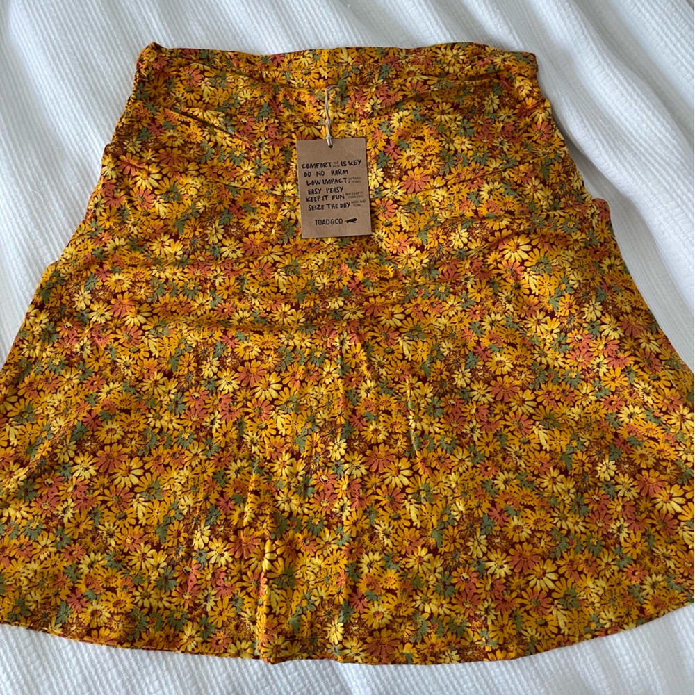Toad&Co Floral A-Line Skirt in Yellow and Orange